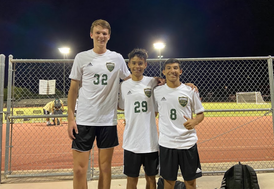 Palmer (left), Monroy (middle), Alhajjaji (right) after their soccer game against Phoenix College